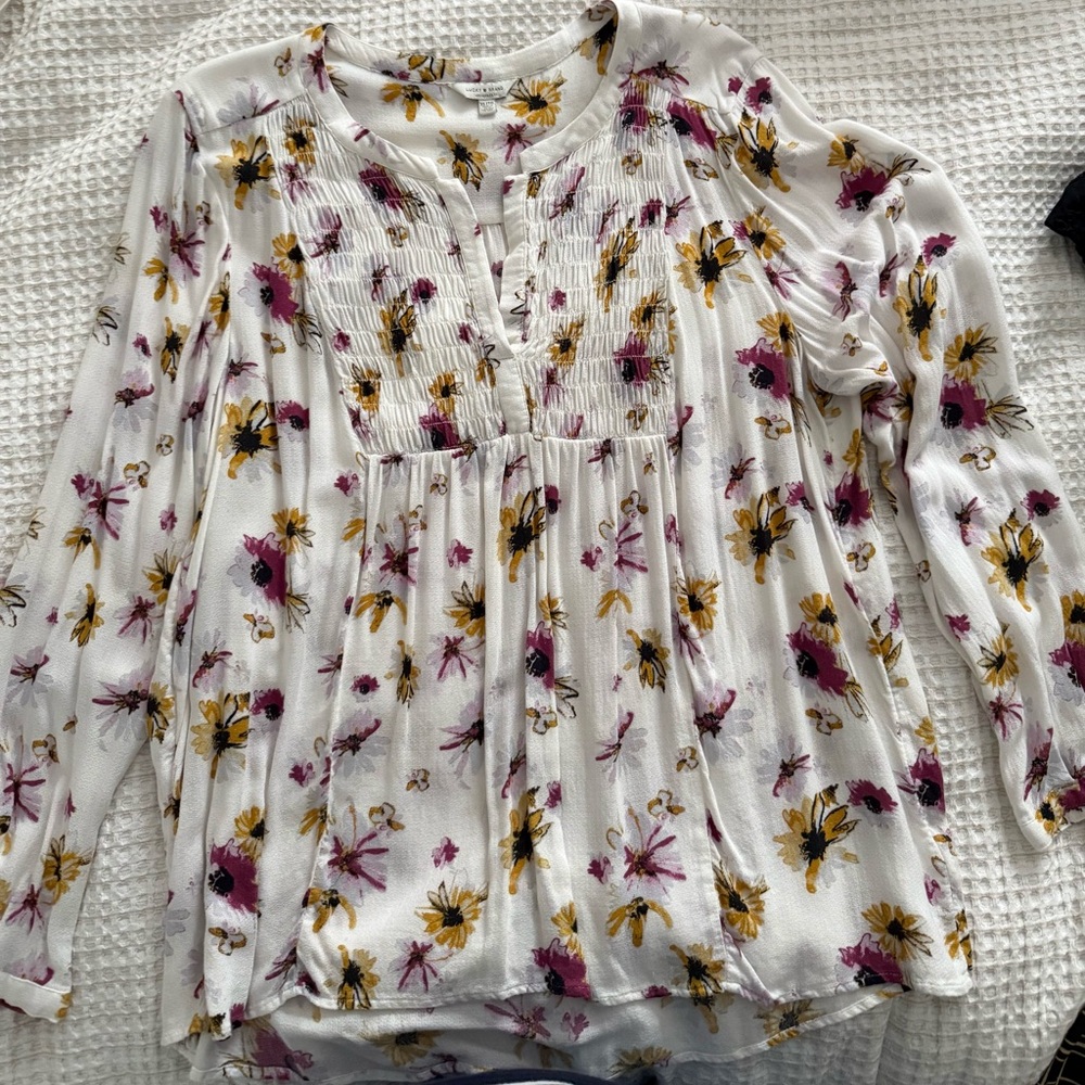 Lucky Brand Floral Blouse - White, Yellow, Purple